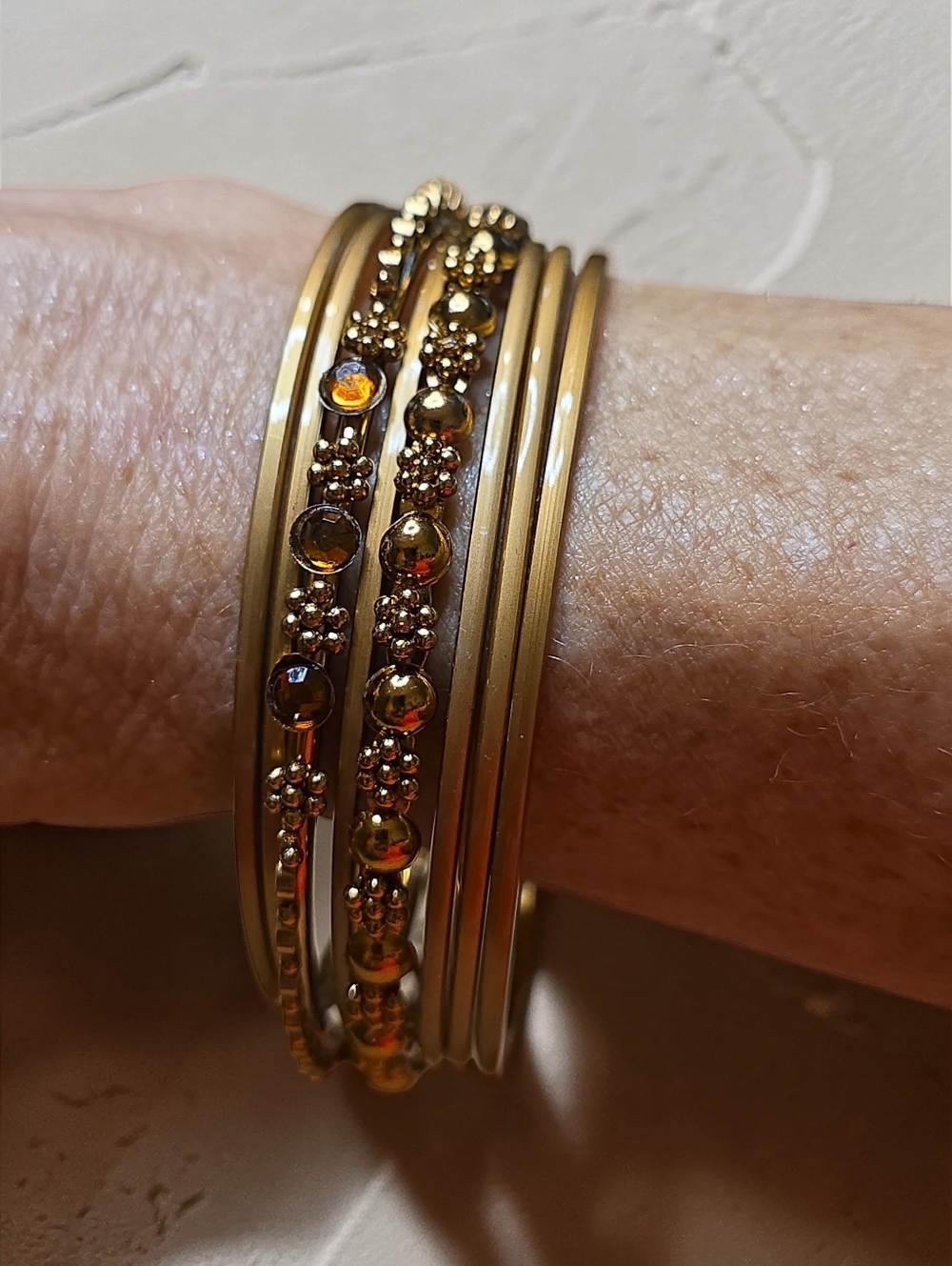 Kirklands Gold-Tone Multi Bangle Bracelet Set with Amber Accents